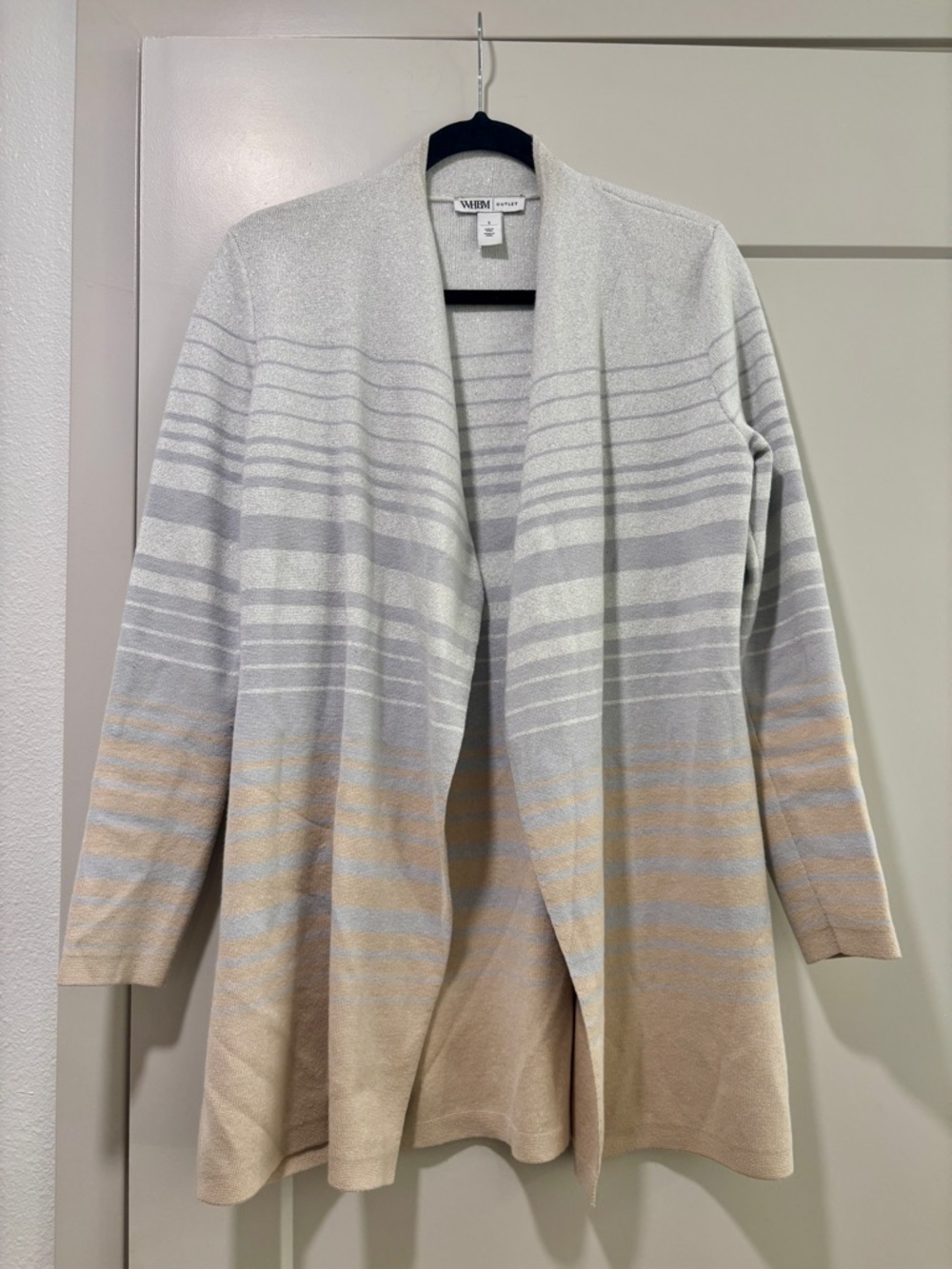 WHBM Open-Front Striped Cardigan - Light Gray & Beige